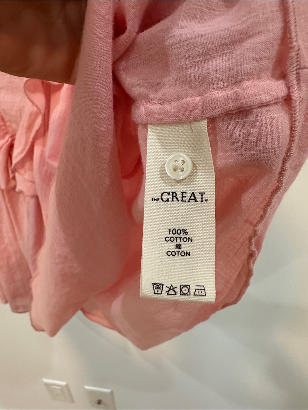 THE GREAT. Pink Ruffle Puff-Sleeve Blouse. Boho. Cottage Core. Coastal Cowgirl. - Picture 8 of 12
